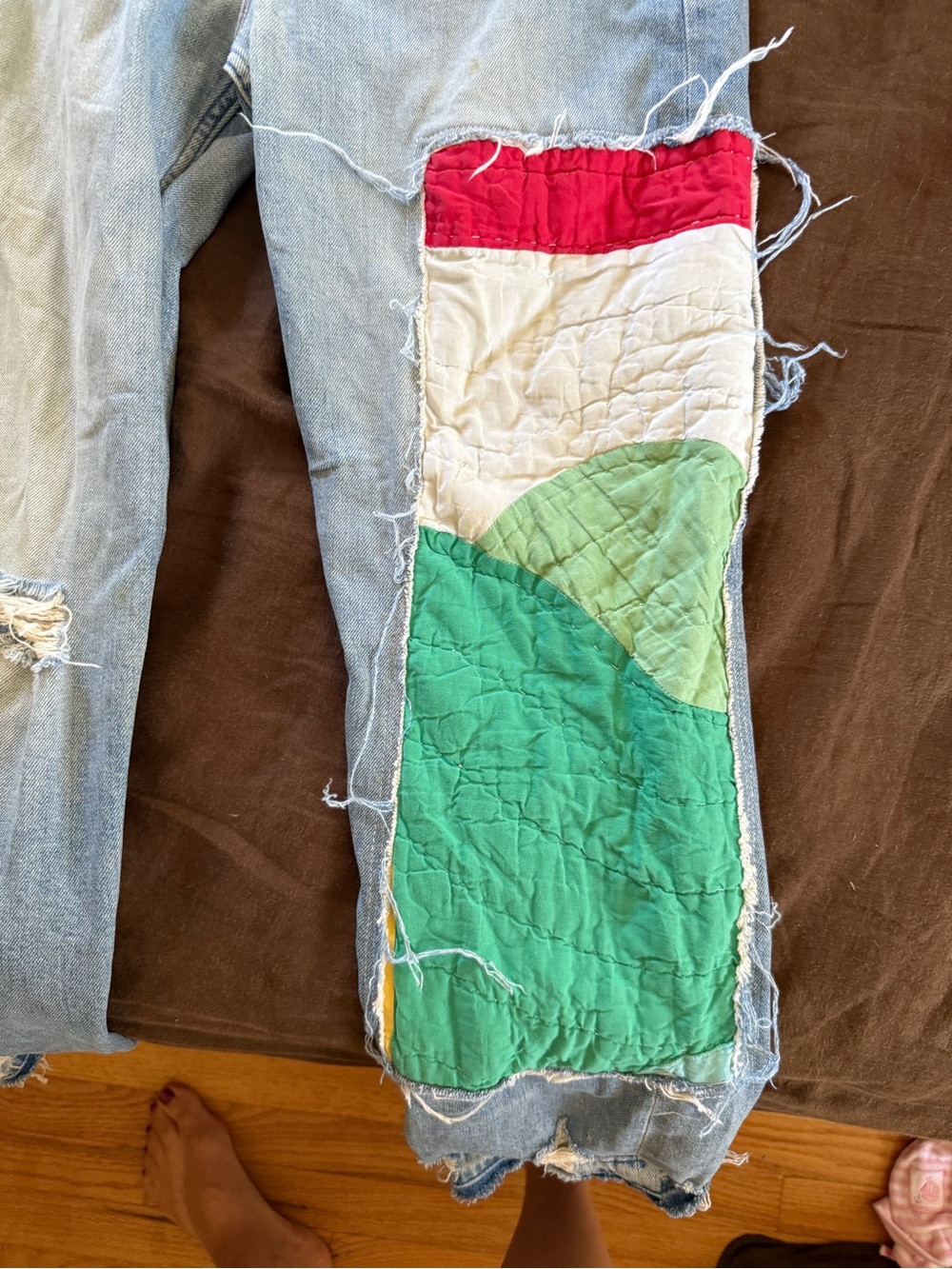Mother Distressed Jeans with Patchwork Detail - Picture 2 of 7